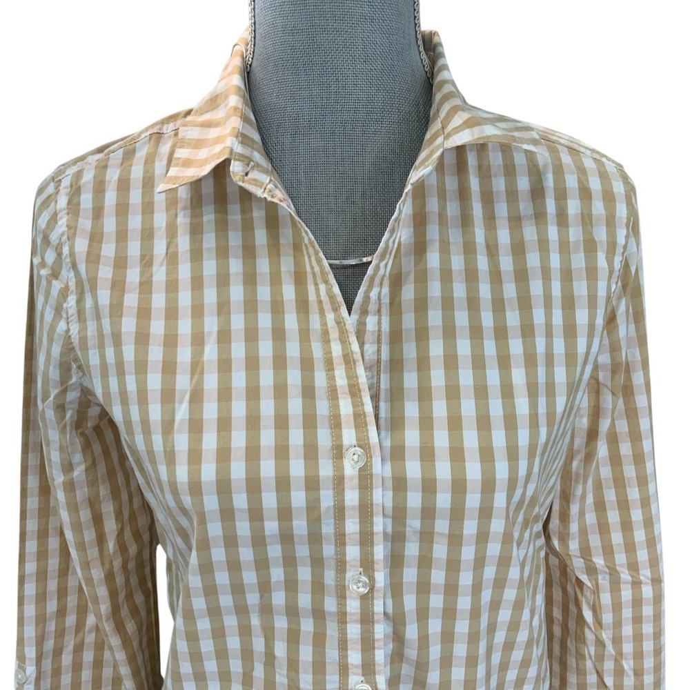 Tyler Boe Womens Small Tunic Top Button Up Gingham Plaid Check Career‎ Casual